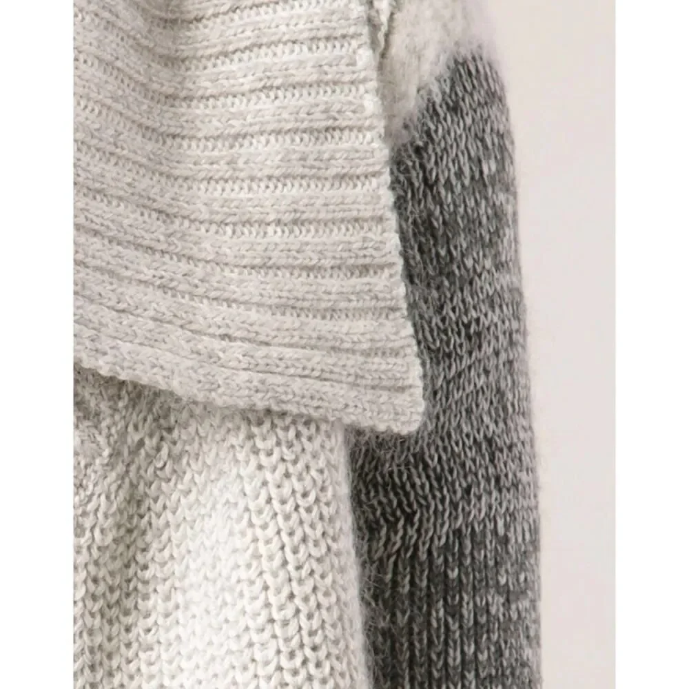 Yigal Azrouël Platinum Grey Striped Shawl Collar Open Cardigan Wool XS